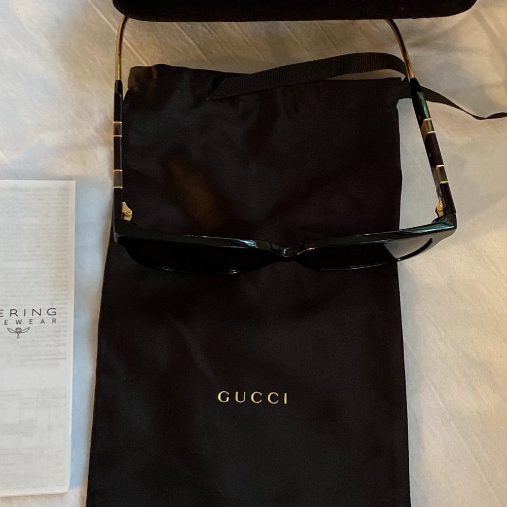 HP🎉SUNGLASS NEW GUCCI Authentic Black Beige Gray Eyewear Rectangle Velvet Case - Picture 7 of 11